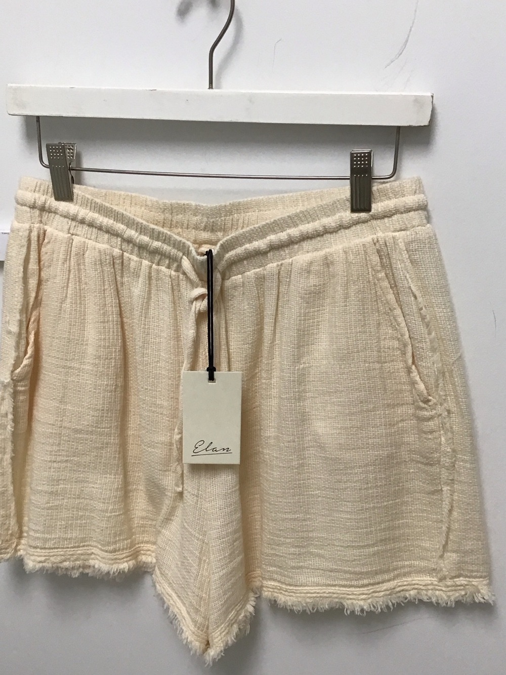 Elan Cream raw cotton Textured Drawstring Women’s Shorts